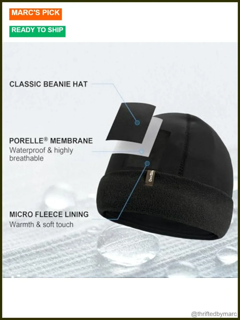 Waterproof Fleece-Lined Beanie Hat for Cold Weather Outdoor Use